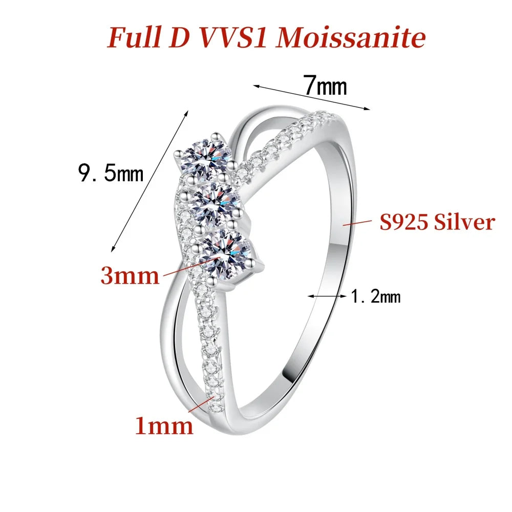 NKHOG Full Certified Moissanite Rings For Women 925 Sterling Silver Double Line Design Lab Diamond Band 18K Plated Fine Jewelry