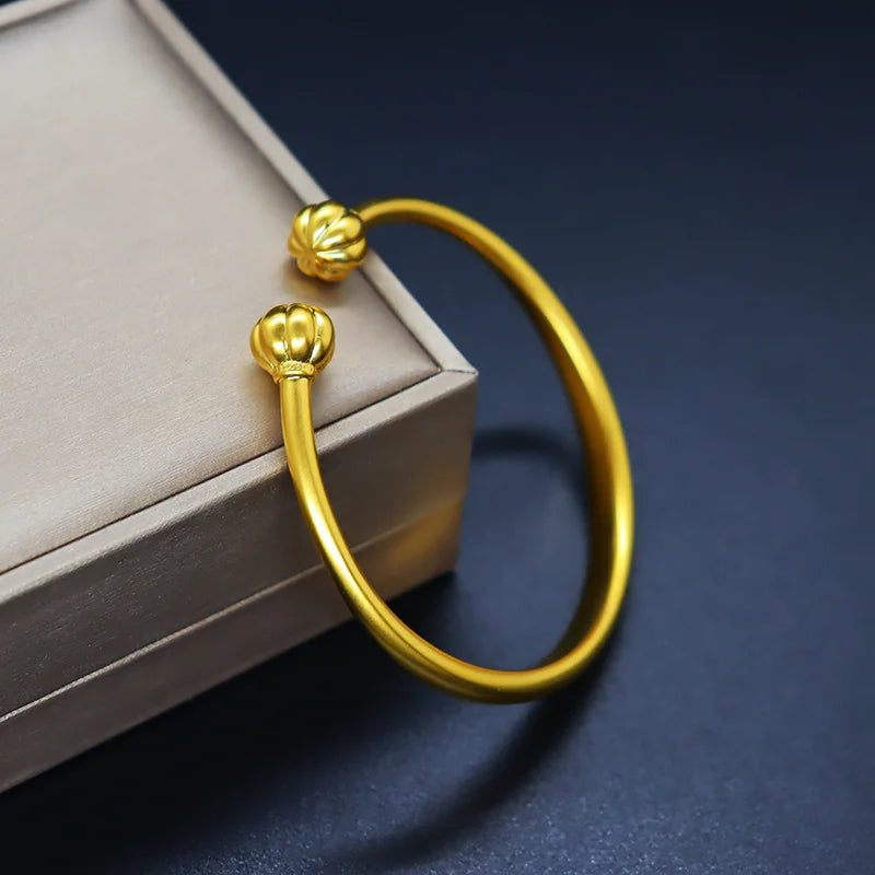 High quality AU999 gold bracelet, women's fashionable temperament 24K gold charm open bracelet jewelry gift