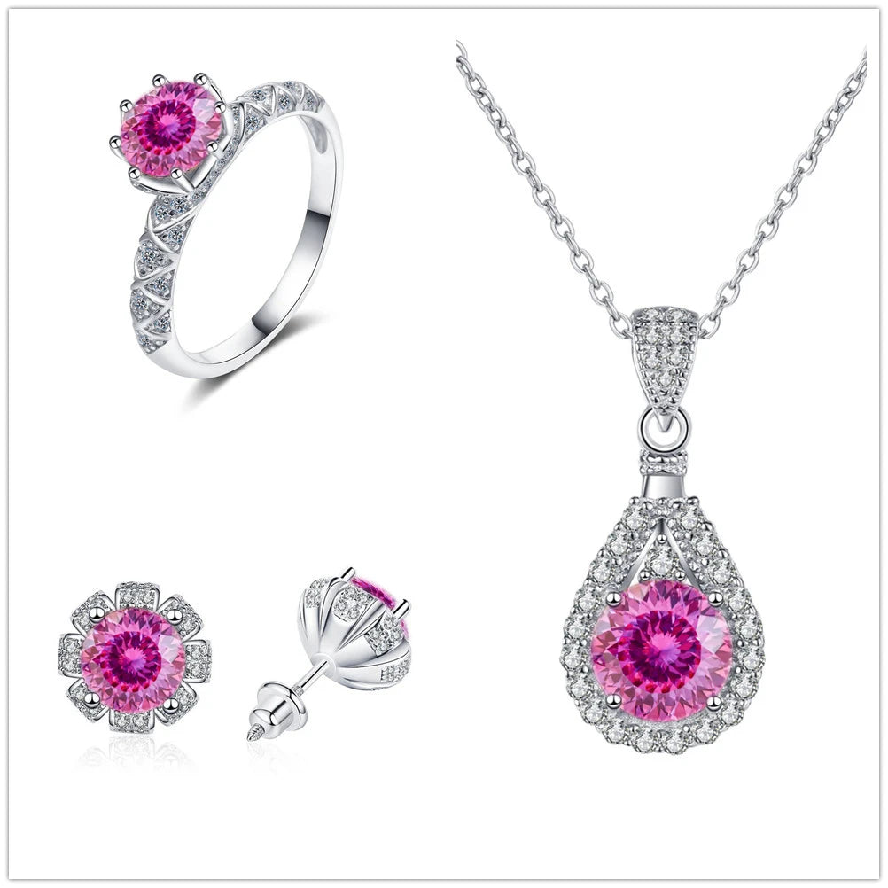 Certified Moissanite Necklace Engagement Ring Stud Earrings for Women4 CT Round Cut Moissanite Diamond Wedding Jewelry Set