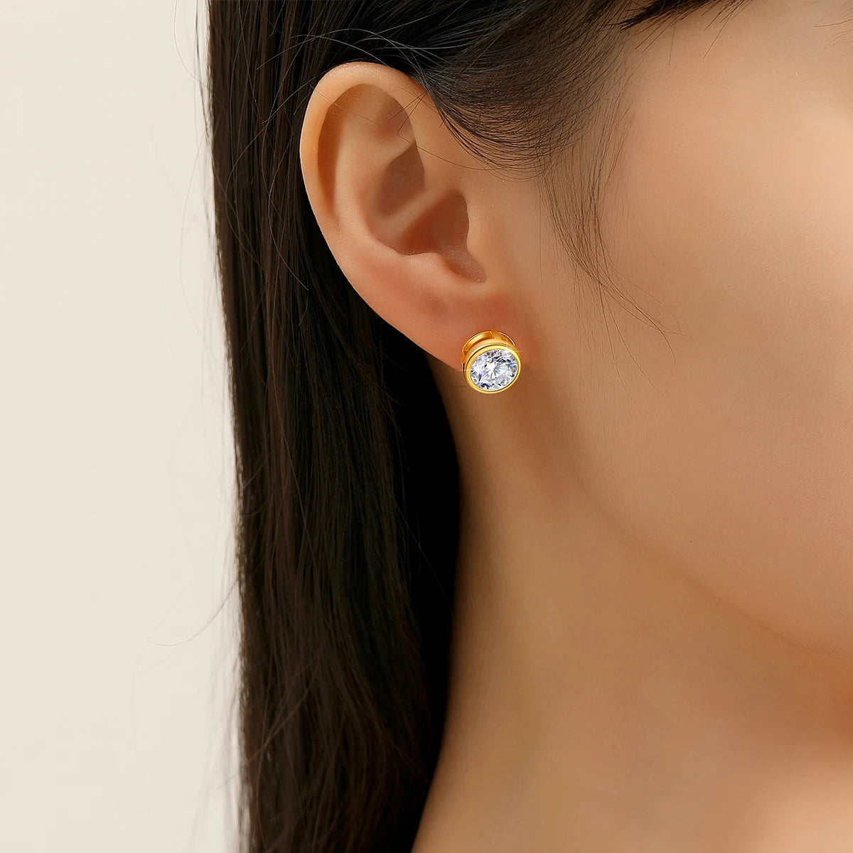 18K Gold Moissanite Bezel Stud Earrings