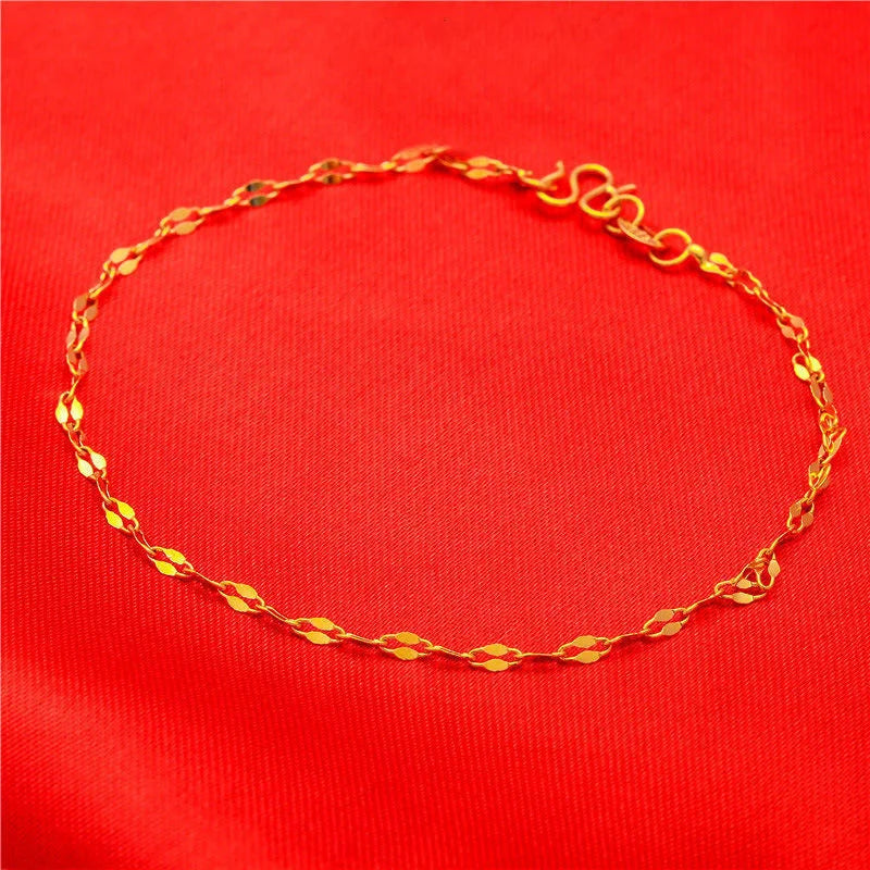 24K Pure Gold Bracelet For Women AU999 Real Gold Leaf Chain Bracelet Luxury Fine Jewelry Wedding Party Gift