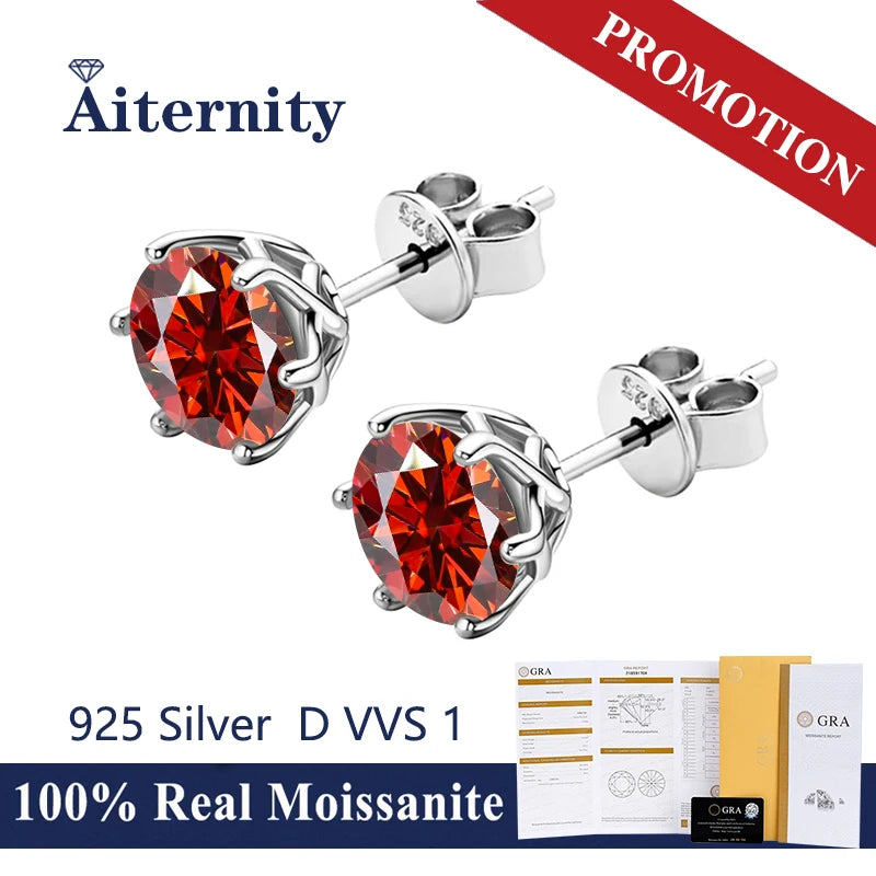 Promotion 100% Real D Color GRA Moissanite Earrings Stud With 2 Certificates VVS1 Sterling Silver For Women 18K Fine Jewelry