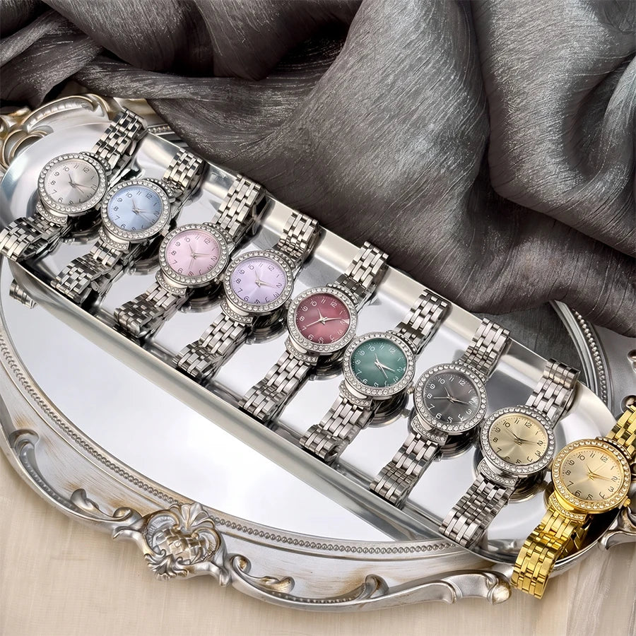 Women Curved Convex Glass Stainless Steel Watch