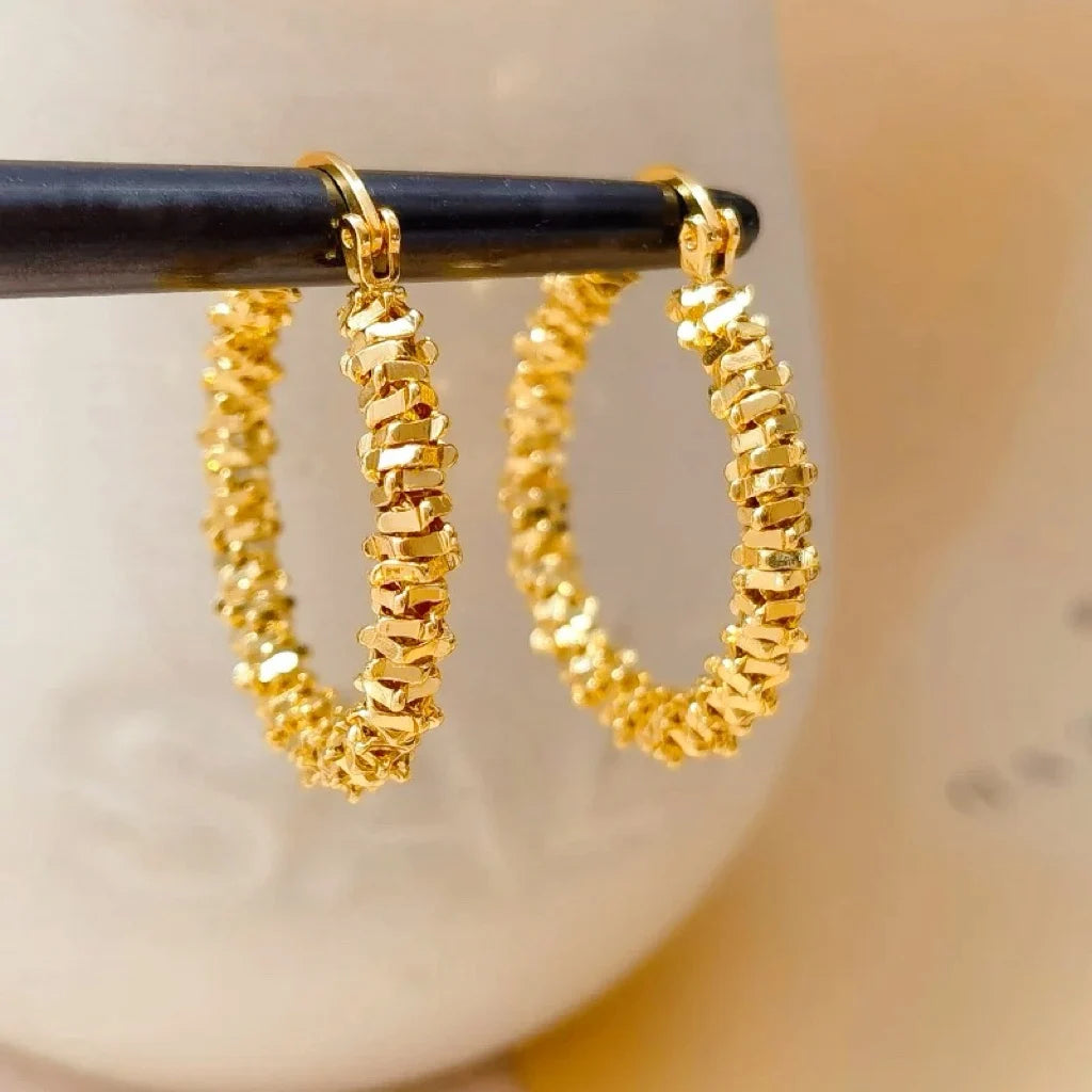 24K Gold AU999 Fashion Chic Fragmented Hoop Earrings for Women - Minimalist Design, Irregular Fragmented Hoop