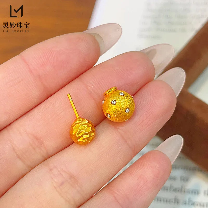24K Gold &amp; Moissanite Ball Earrings
