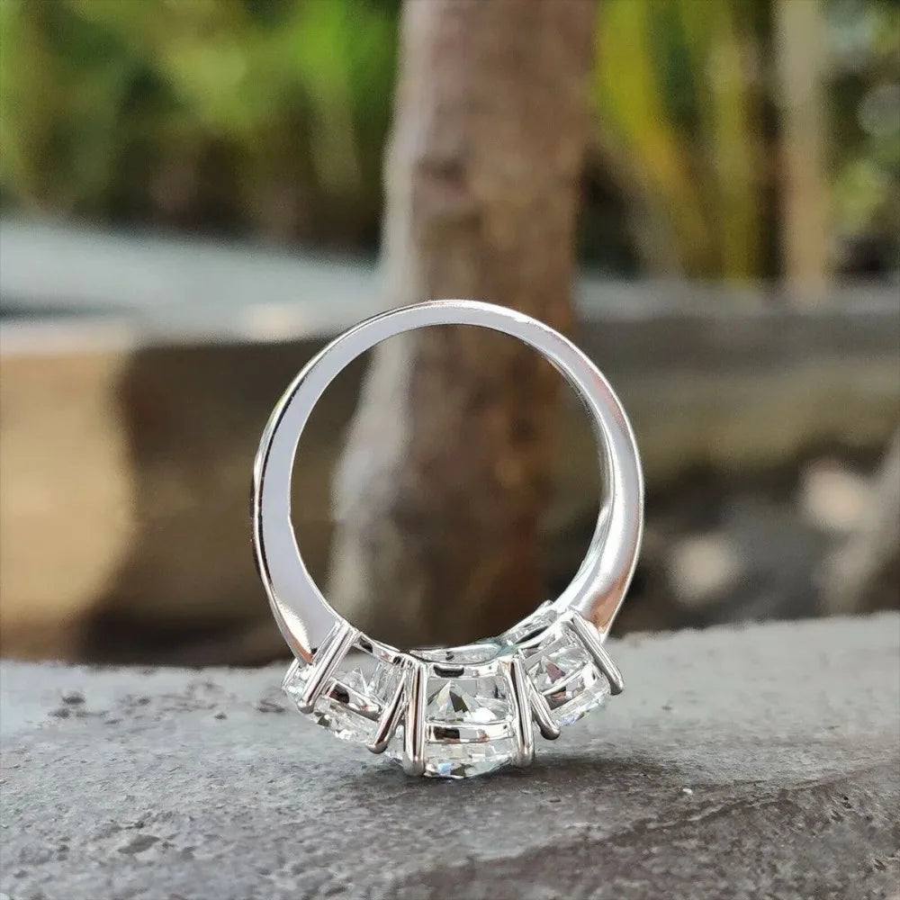 2/4CT Certified Moissanite Rings 925 Sterling Silver Three Lab Diamond Engagement Wedding Band For Women 18K Plated Fine Jewelry