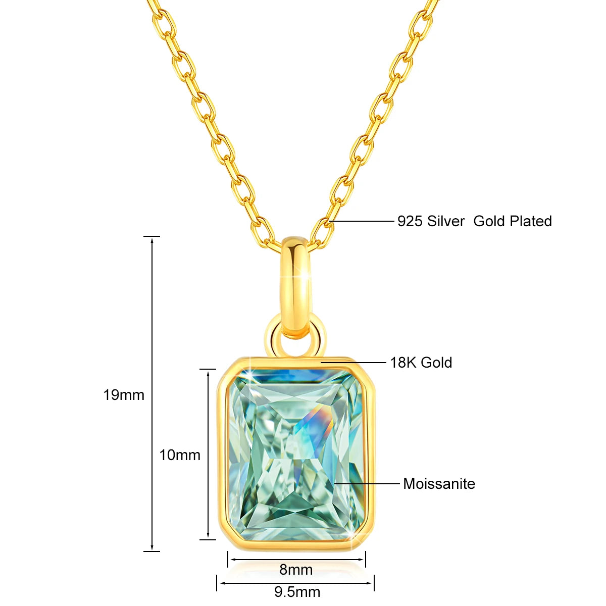 8*10mm Moissanite Necklace Real 18K Gold Pendant Colored Gemstone  for Women Anniversary Valentine&