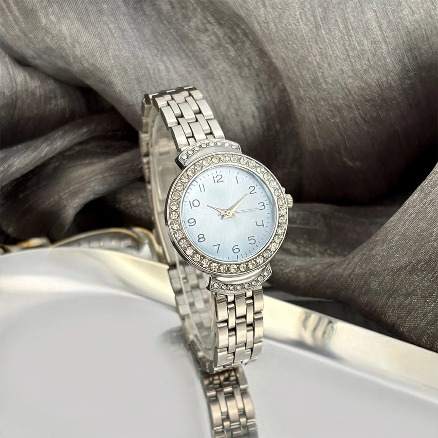 Women Curved Convex Glass Stainless Steel Watch