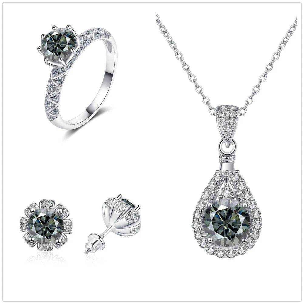 Certified Moissanite Necklace Engagement Ring Stud Earrings for Women4 CT Round Cut Moissanite Diamond Wedding Jewelry Set