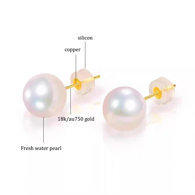 Au750 Pure Gold Ear Studs For Women Gifts Exquisite Original Jewelry Real 18k Gold 6-7mm Natural Pearl Fashion Earrings