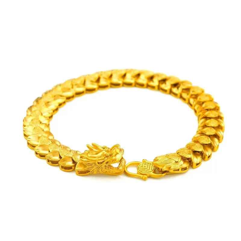 24K AU999 pure gold men's dragon scale gold bracelet bracelet men's casual fashion high-end gold bracelet jewelry gift