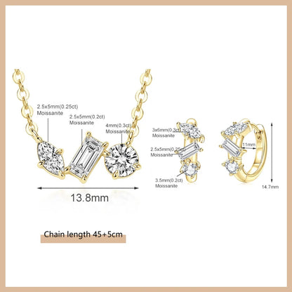 OXTAO Moissanite Earrings Pendant Necklace Set
