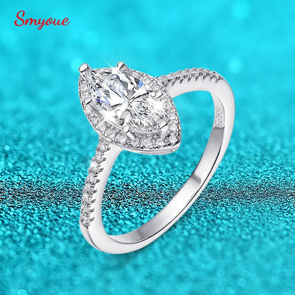 Smyoue 1CT Marquise Cut Certified Moissanite Rings for Women Simulated Diamond Wedding Band S925 Sterling Silver Jewelry GRA