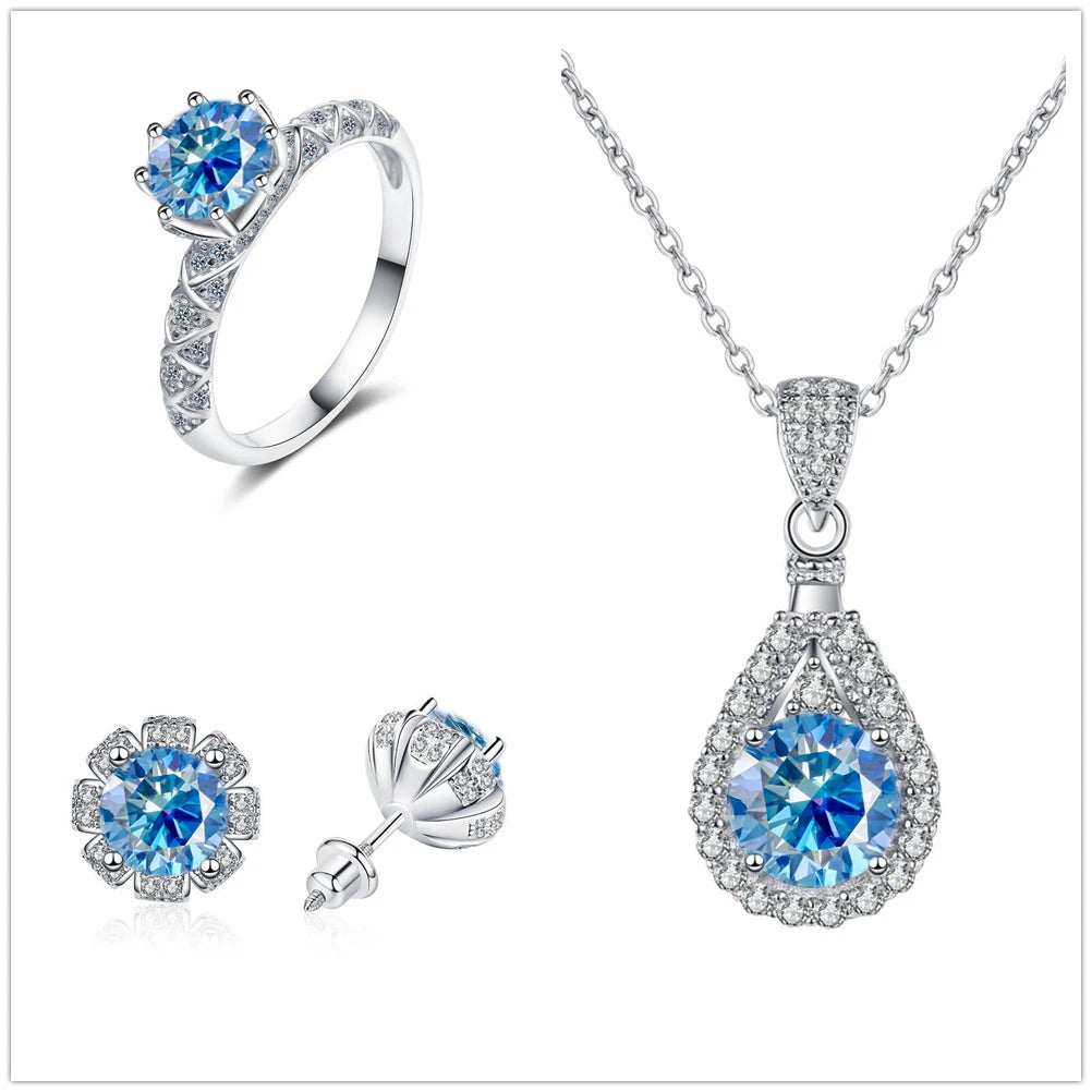 Certified Moissanite Necklace Engagement Ring Stud Earrings for Women4 CT Round Cut Moissanite Diamond Wedding Jewelry Set