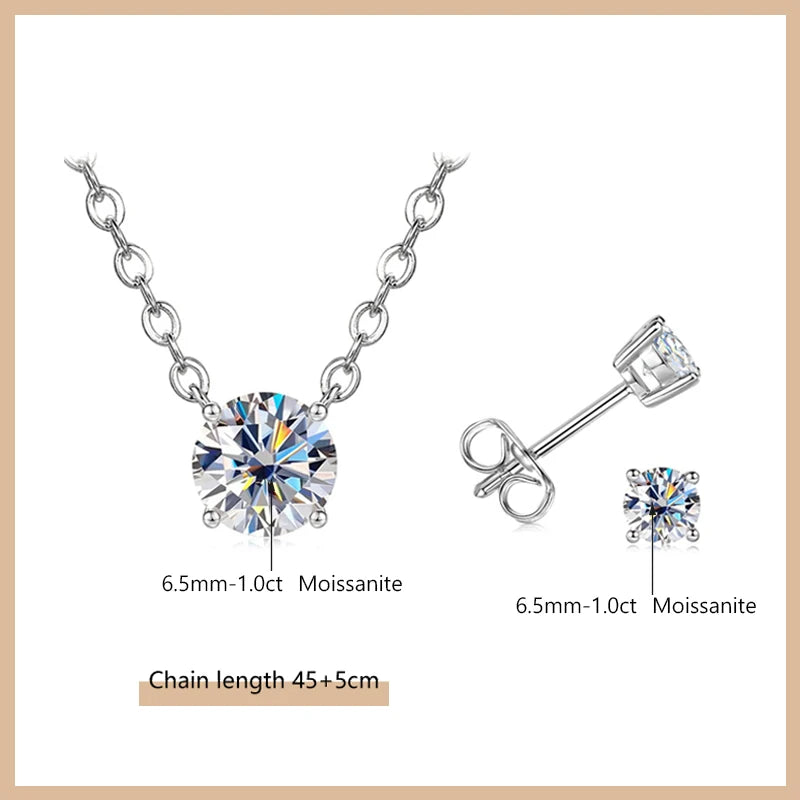 OXTAO Moissanite Earrings Pendant Necklace Set