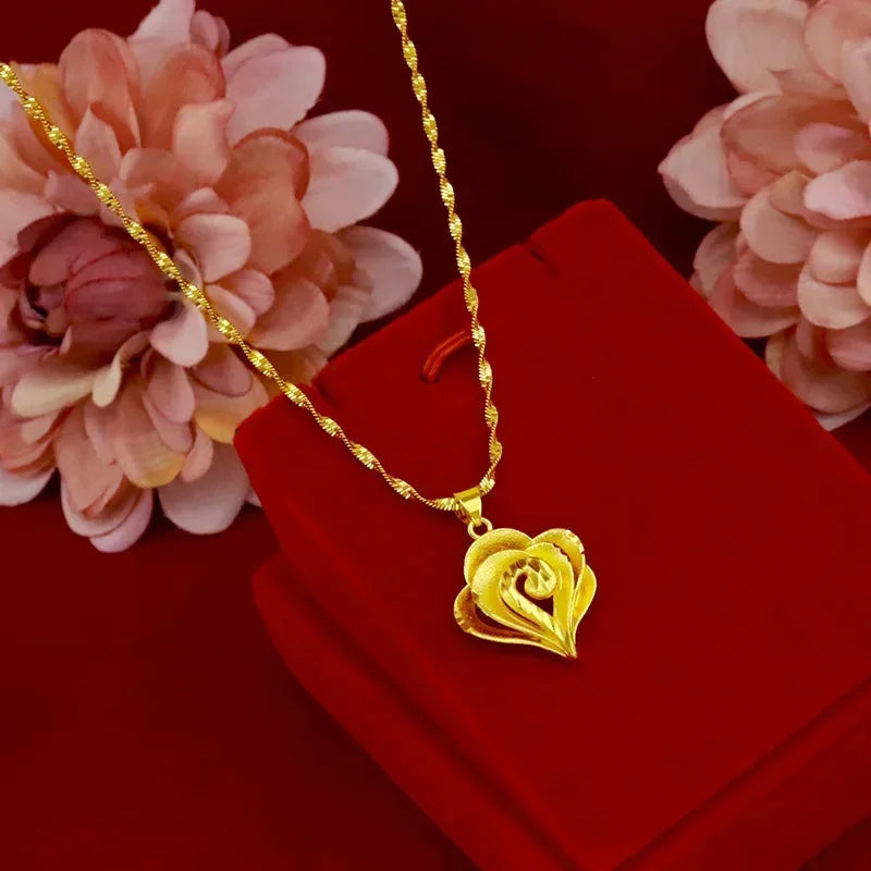 High quality gold necklace AU999 real gold 24K pure gold auspicious cloud necklace fashionable rose pendant women's necklace