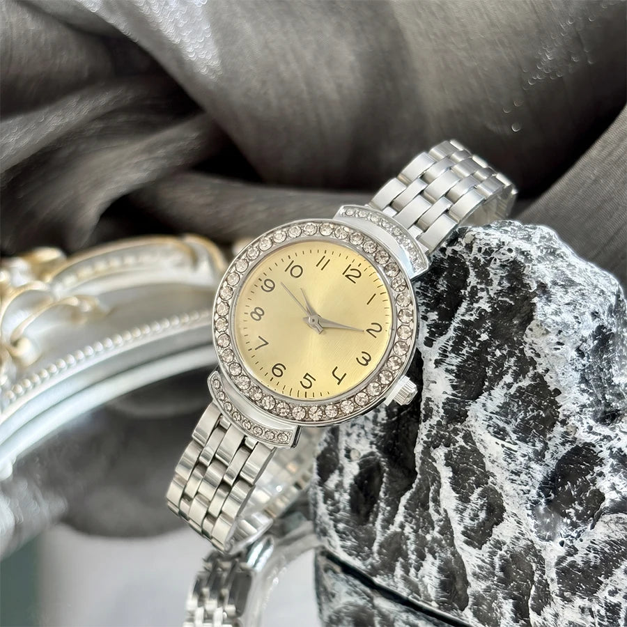 Women Curved Convex Glass Stainless Steel Watch