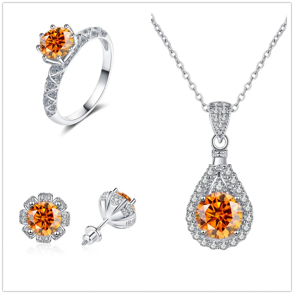 Certified Moissanite Necklace Engagement Ring Stud Earrings for Women4 CT Round Cut Moissanite Diamond Wedding Jewelry Set