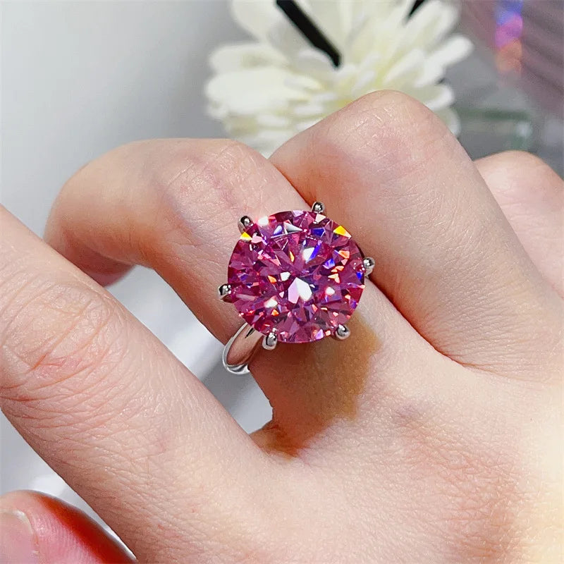 5/10CT Round Cut Women Moissanite Ring s925 Silver Pink/Green/Blue Moissanite Rings for Women Luxury Big Women Moissanite Ring