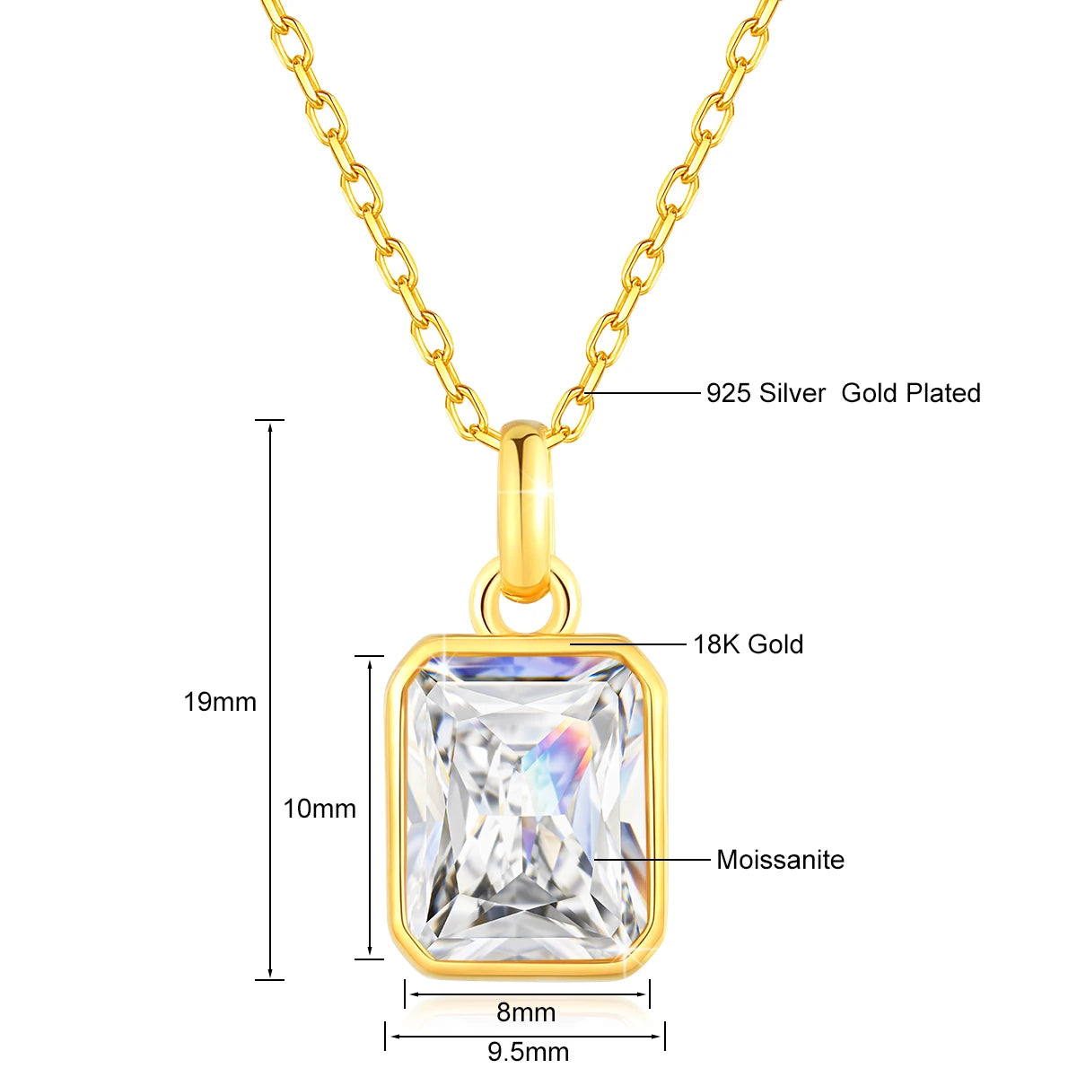 8*10mm Moissanite Necklace Real 18K Gold Pendant Colored Gemstone  for Women Anniversary Valentine&