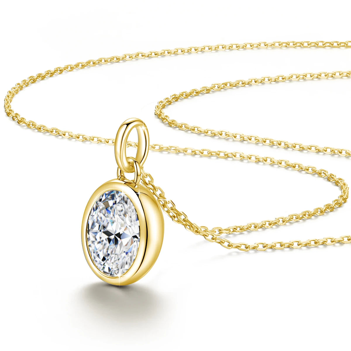 AU585 Gold 14K Oval Cut Moissanite Bezel Pendant Necklace for Women Wedding Party Fine Jewelry Valentine&