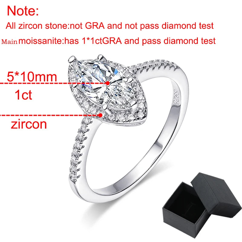 Smyoue 1CT Marquise Cut Certified Moissanite Rings for Women Simulated Diamond Wedding Band S925 Sterling Silver Jewelry GRA