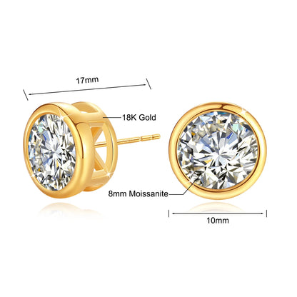 18K Gold Moissanite Bezel Stud Earrings