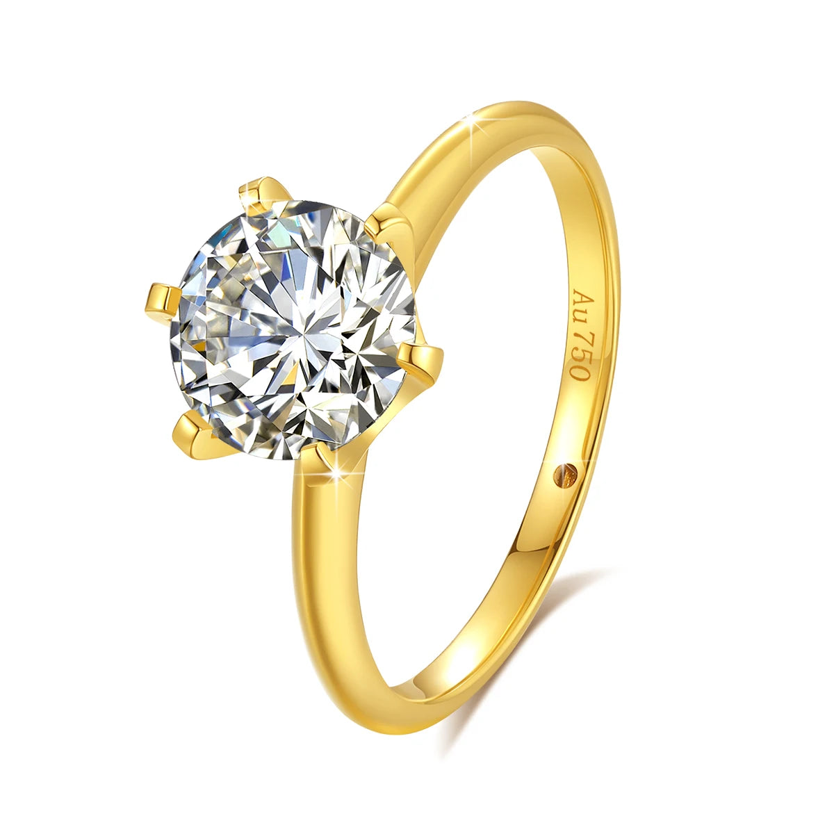 AU750 18K Yellow Gold Moissanite Rings for Women Classical 6-Prong Setting Handmade Statement Engagement Bride Gift Fine Jewelry