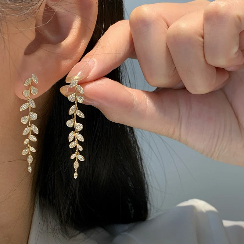 Aazuo Real 18K Solid White Gold Yellow Gold Real Diamonds 0.6ct Leaves Drop Earring Gift For Women Engagement Dinner Party Au750