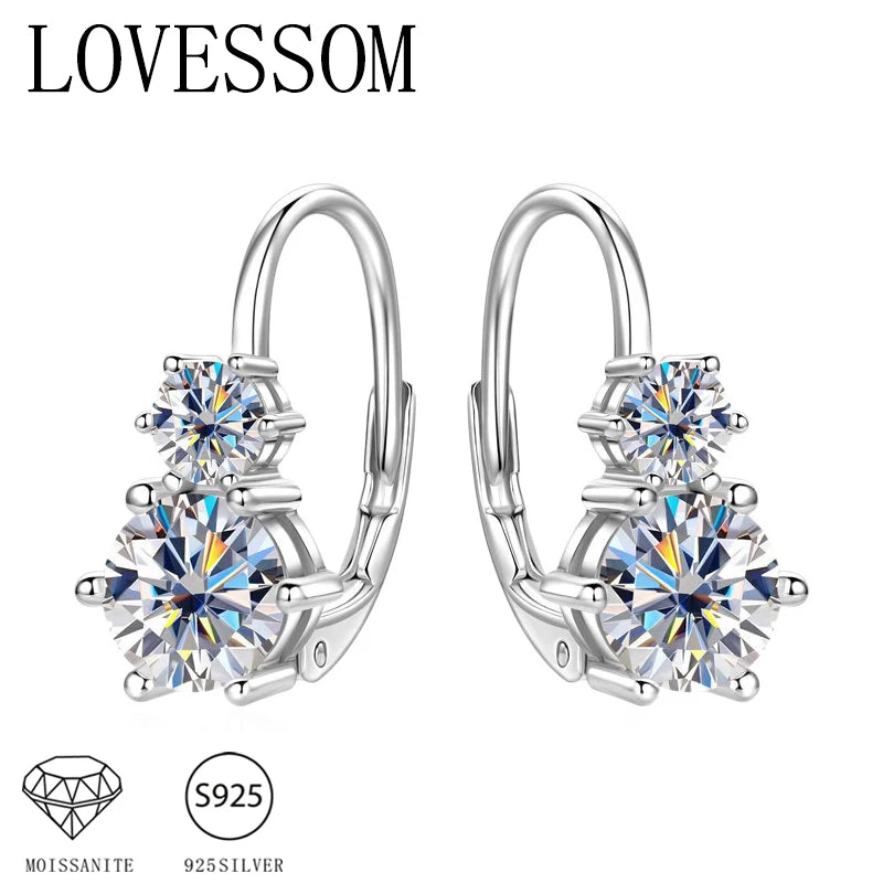 A pair of 925 silver 1.3 carat*2 moissanite earrings, simple and versatile for everyday use, autumn and winter holiday gifts