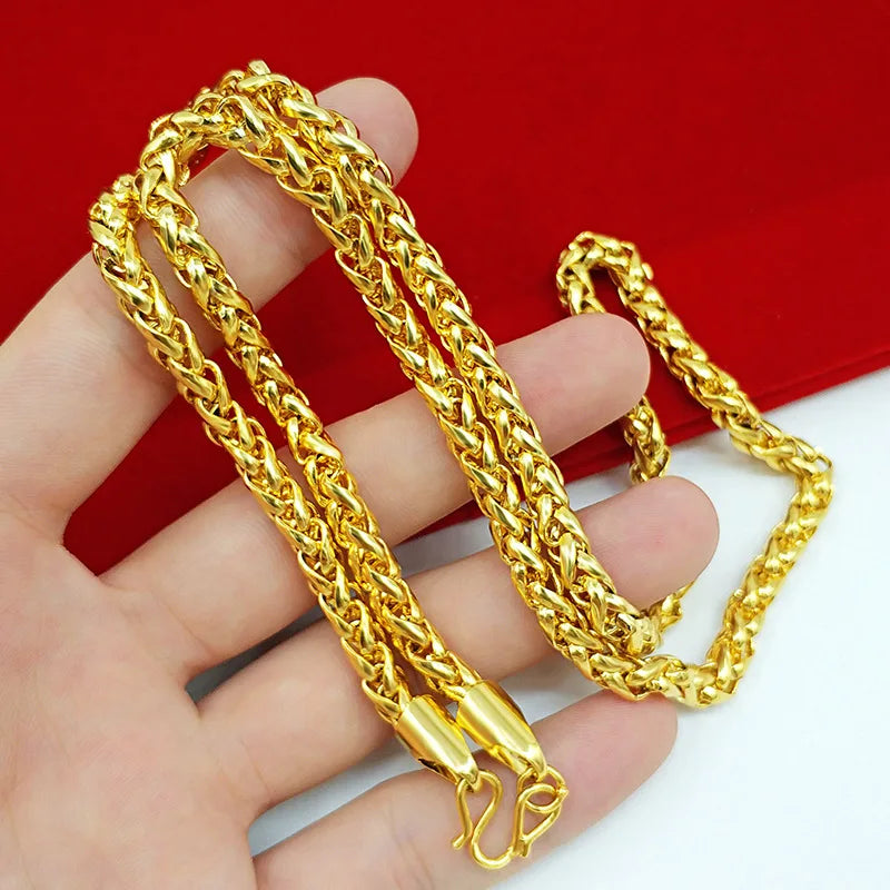 Necklace AU750  necklace 9999 24K real gold pure  personality new large thick chain BOSS chain men and women jewelry