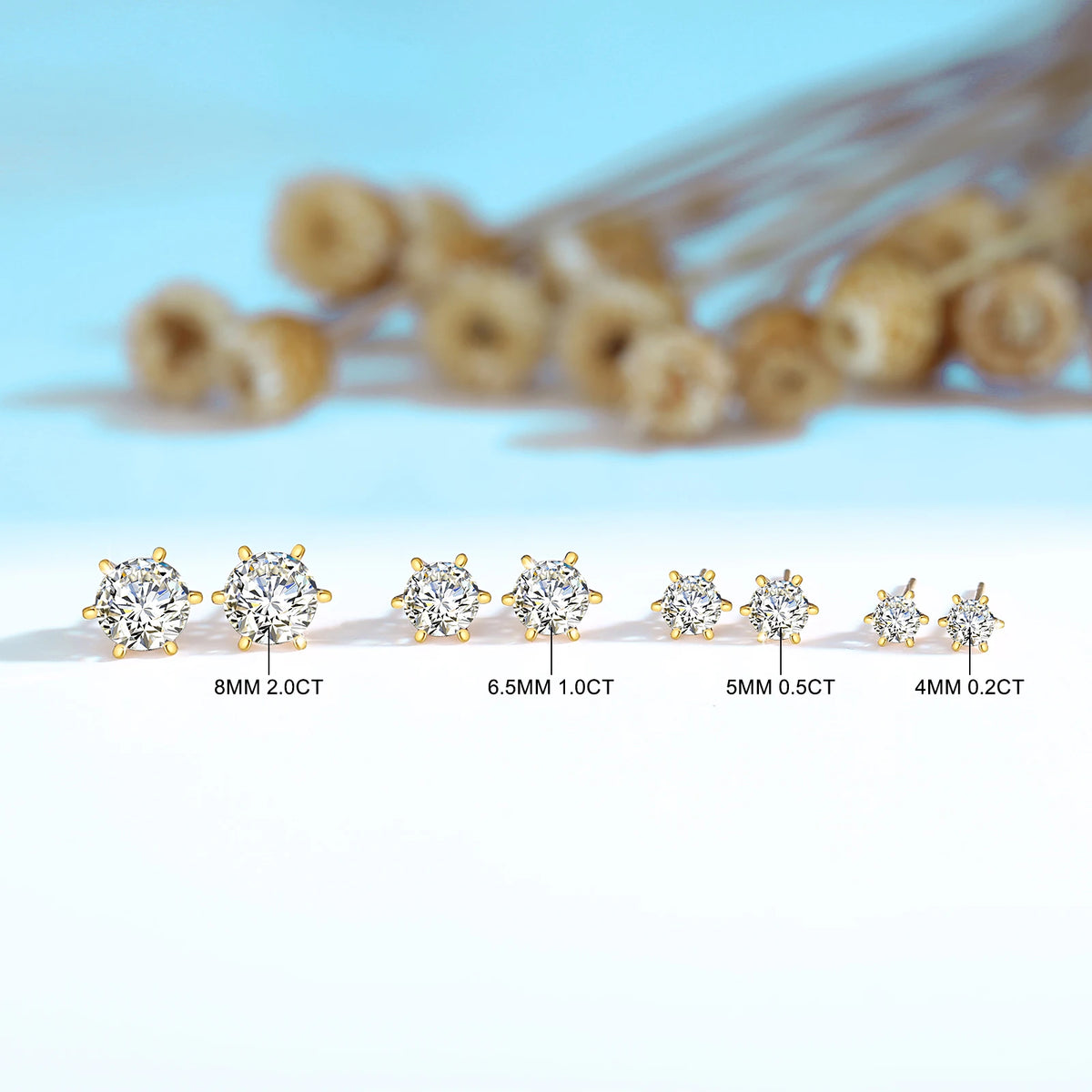SZJINAO 18K Gold Moissanite Solitaire Earring Studs