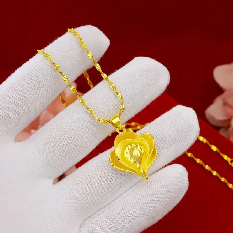 High quality gold necklace AU999 real gold 24K pure gold auspicious cloud necklace fashionable rose pendant women's necklace