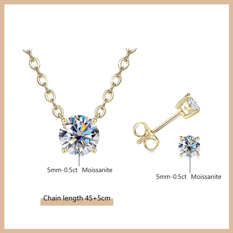 OXTAO Moissanite Earrings Pendant Necklace Set