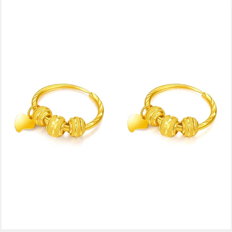 AU750 18K gold women's earrings with round bead heart-shaped design, fashionable and exquisite jewelry, a high-end gift for her