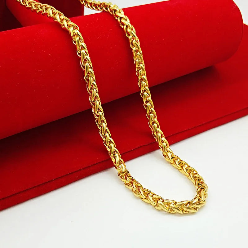 Necklace AU750  necklace 9999 24K real gold pure  personality new large thick chain BOSS chain men and women jewelry