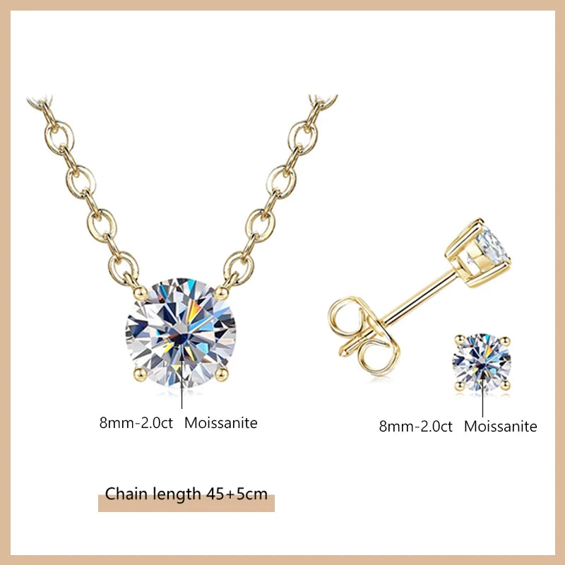 OXTAO Moissanite Earrings Pendant Necklace Set