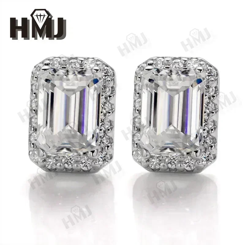 100% S925 Sterling Silver Moissanite earrings GRA Certified Emerald Cut Necklace Jewelry Sets For Women Fine Wedding Gift