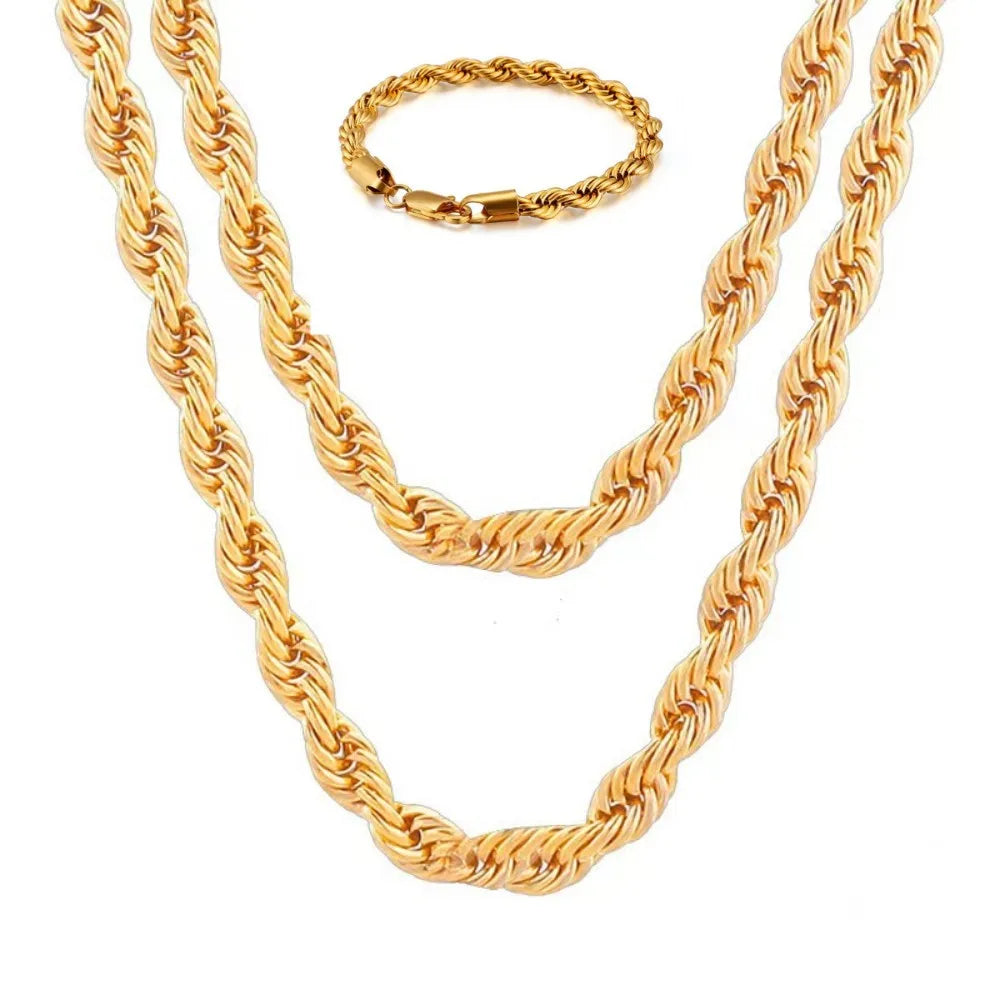 QWWASD 18K Over Silver Rope Necklace and Bracelet