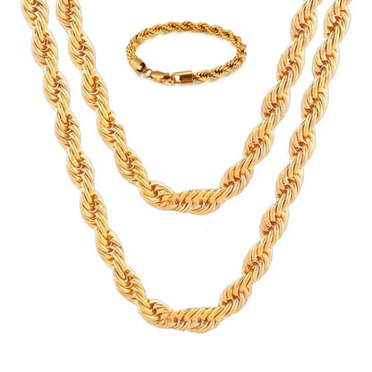 QWWASD 18K Over Silver Rope Necklace and Bracelet