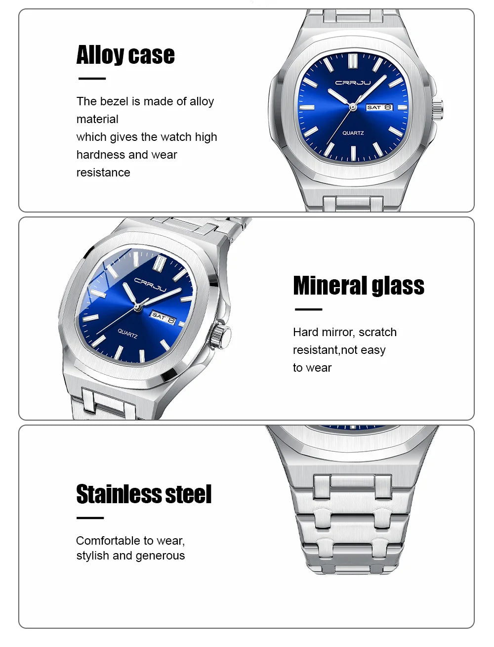 Orologio da uomo in acciaio inossidabile CRRJU