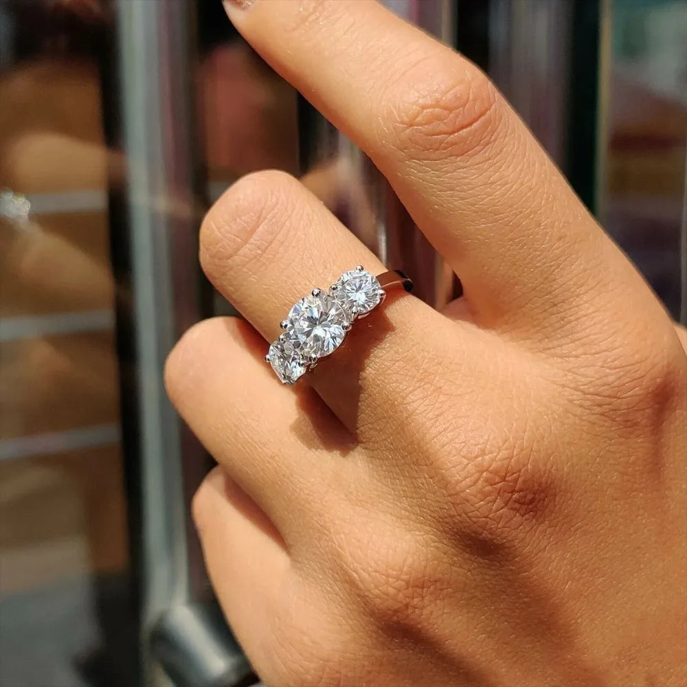 2/4CT Certified Moissanite Rings 925 Sterling Silver Three Lab Diamond Engagement Wedding Band For Women 18K Plated Fine Jewelry