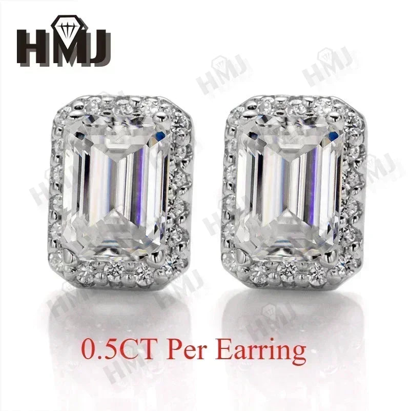 100% S925 Sterling Silver Moissanite earrings GRA Certified Emerald Cut Necklace Jewelry Sets For Women Fine Wedding Gift