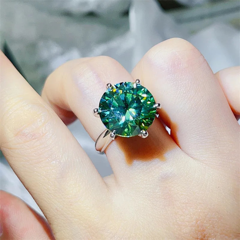 5/10CT Round Cut Women Moissanite Ring s925 Silver Pink/Green/Blue Moissanite Rings for Women Luxury Big Women Moissanite Ring