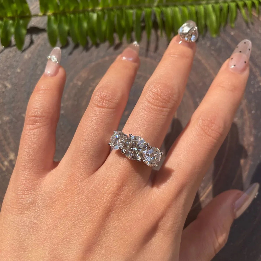 2/4CT Certified Moissanite Rings 925 Sterling Silver Three Lab Diamond Engagement Wedding Band For Women 18K Plated Fine Jewelry