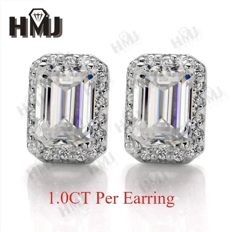 100% S925 Sterling Silver Moissanite earrings GRA Certified Emerald Cut Necklace Jewelry Sets For Women Fine Wedding Gift