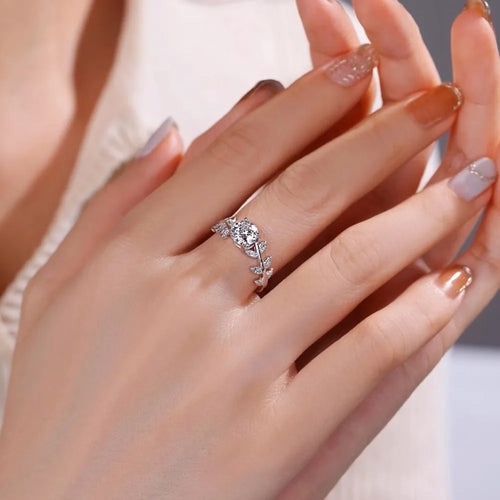 1CT Certified Moissanite Rings Leaf Design Ring Women 925 Sterling Silver Engagement Wedding Lab Diamond Band Gifts Fine Jewelry