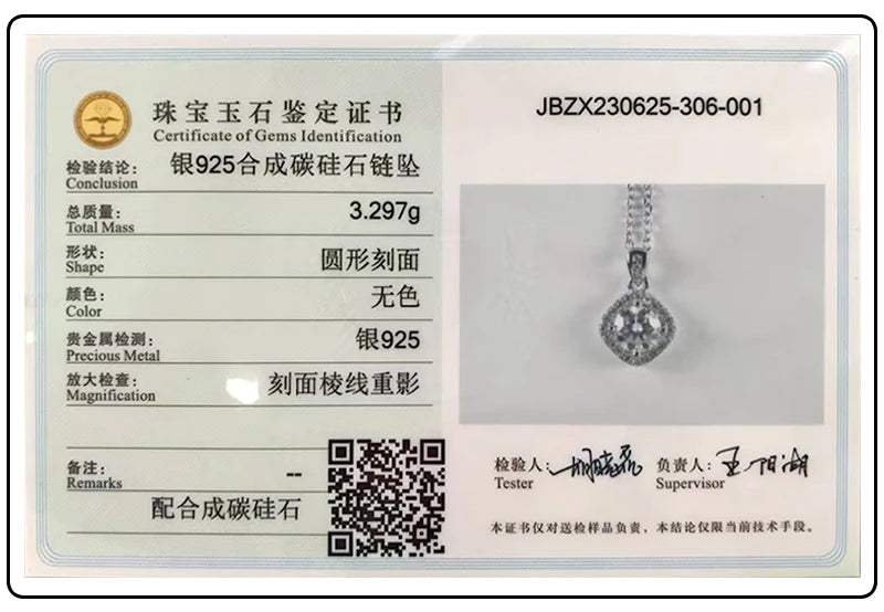 GRA Certificate 100% Real Moissanite Pendant Necklace D Color 1 Carat for Women Wedding Bridal S925 Sterling Silver Fine Jewelry