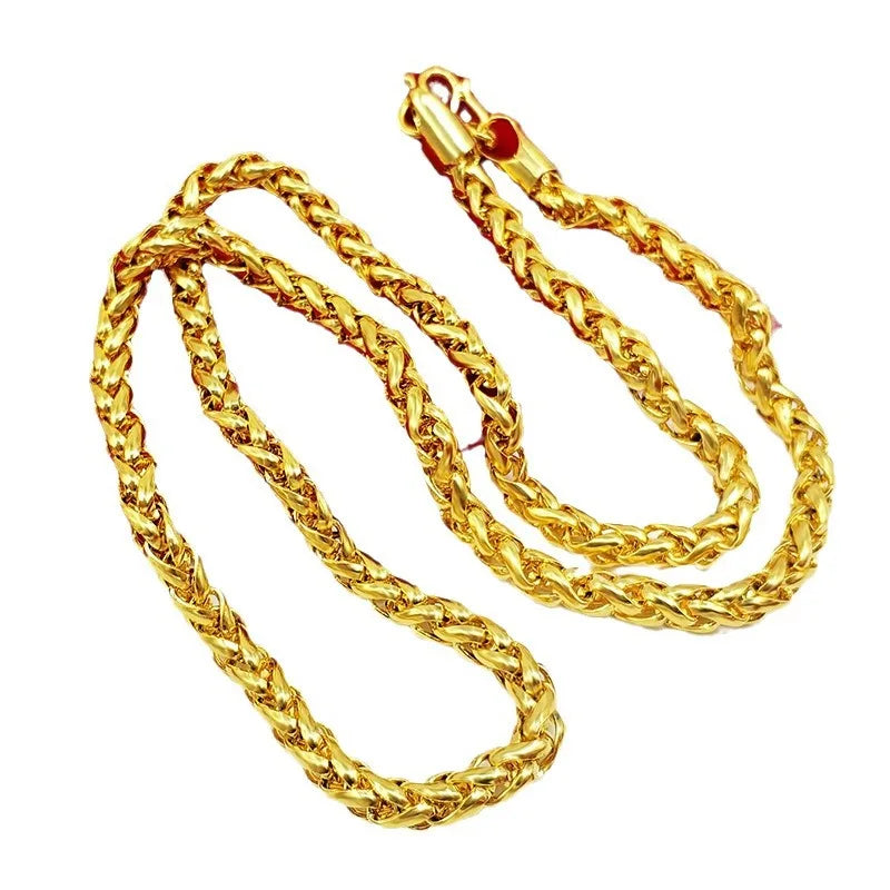 Necklace AU750  necklace 9999 24K real gold pure  personality new large thick chain BOSS chain men and women jewelry