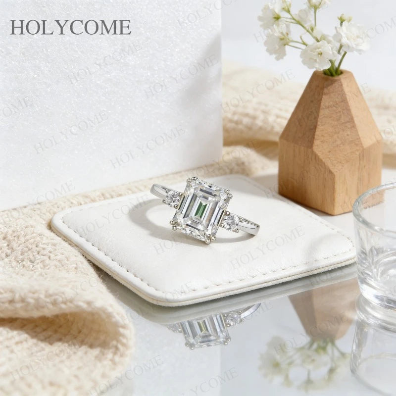925 Sterling Silver Emerald Cut Moissanite Ring